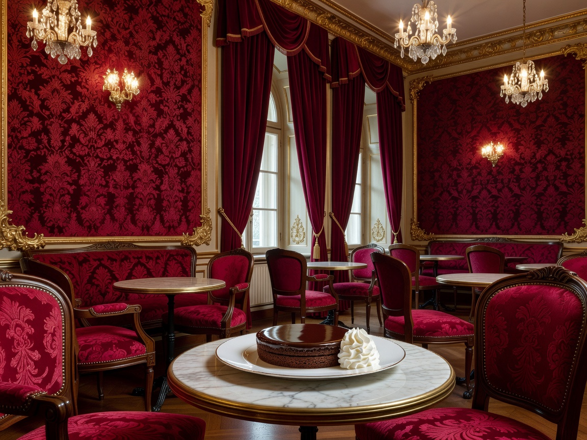 Café Sacher Crimson Damask Salon with Original Sacher Torte