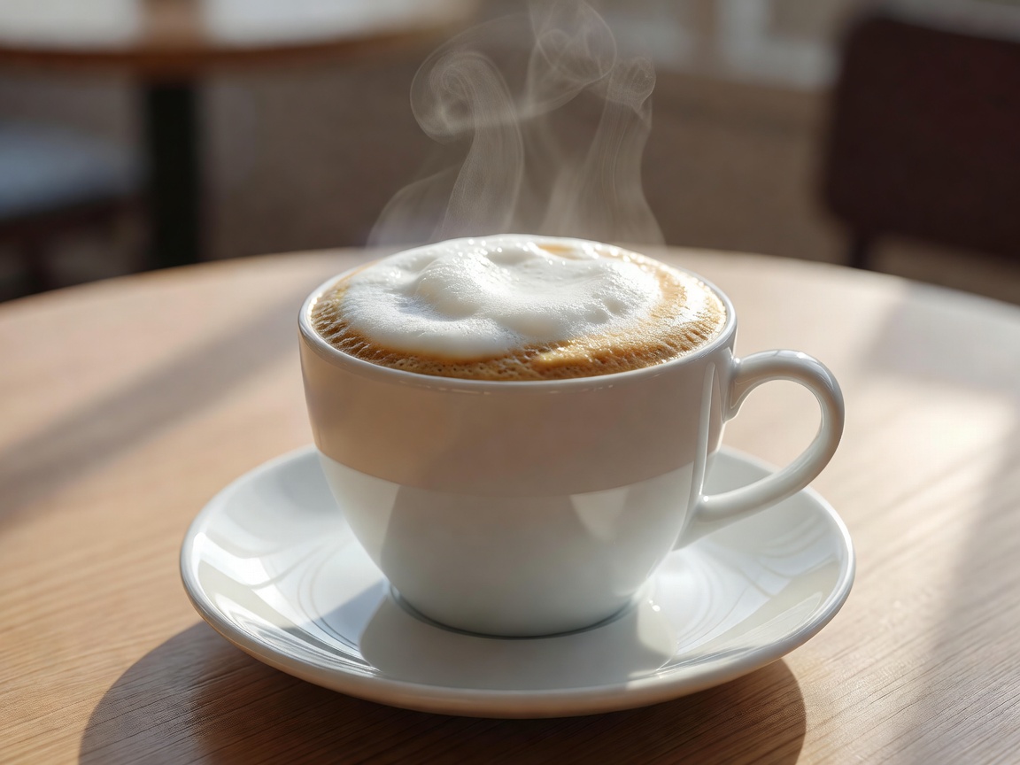Freshly poured Wiener Melange in porcelain cup with foam