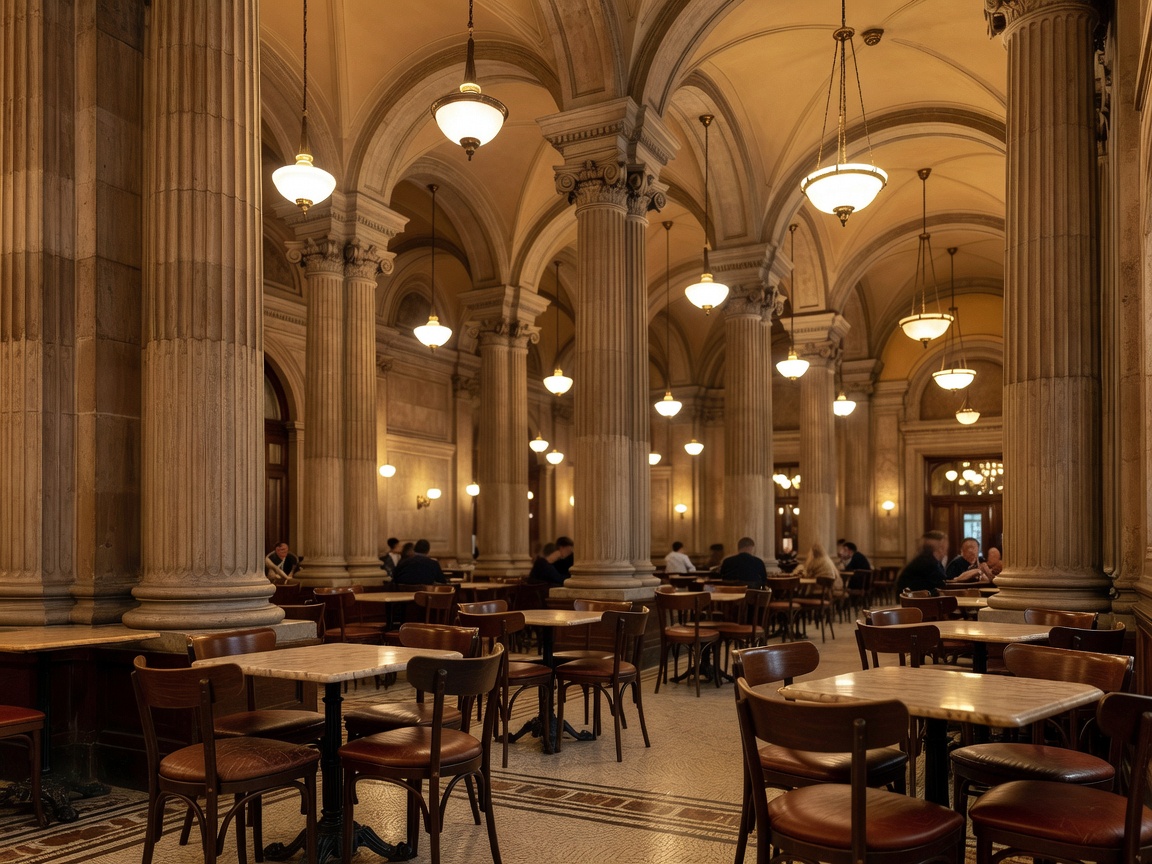 Interior view of Café Central showing high vaulted columns and warm lighting